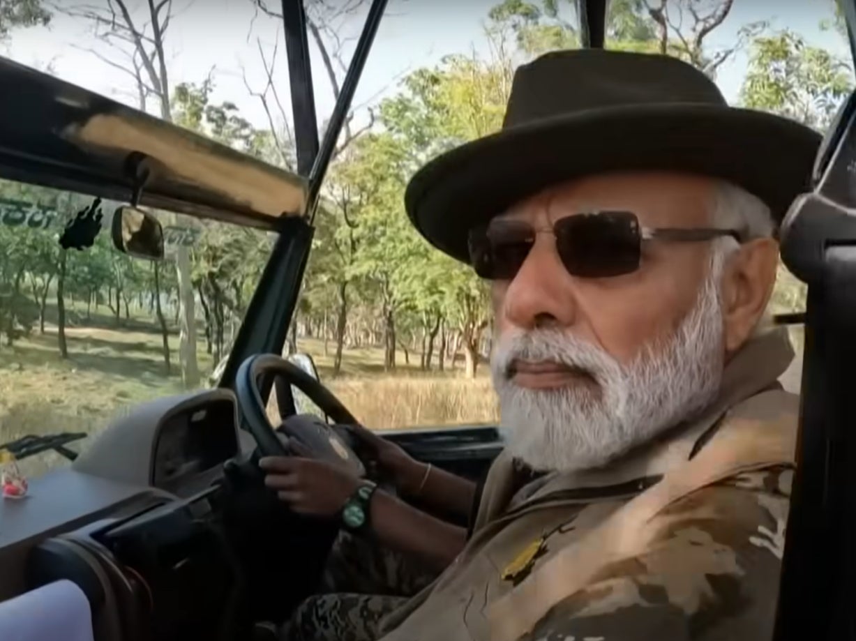 PM Narendra Modi on safari in Bandipur Tiger Reserve in Karnataka, India