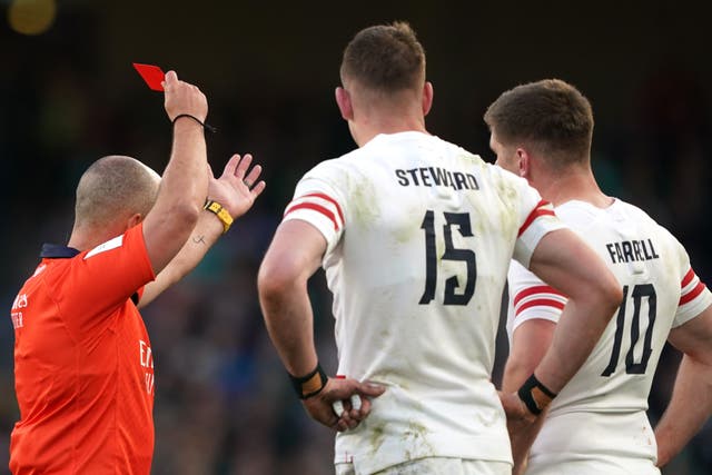 Freddie Steward was shown a controversial red card in Dublin (Brian Lawless/PA)