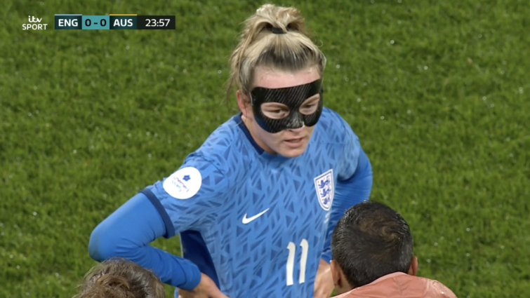 Lauren Hemp wore a face mask during England’s defeat to Australia on Tuesday night