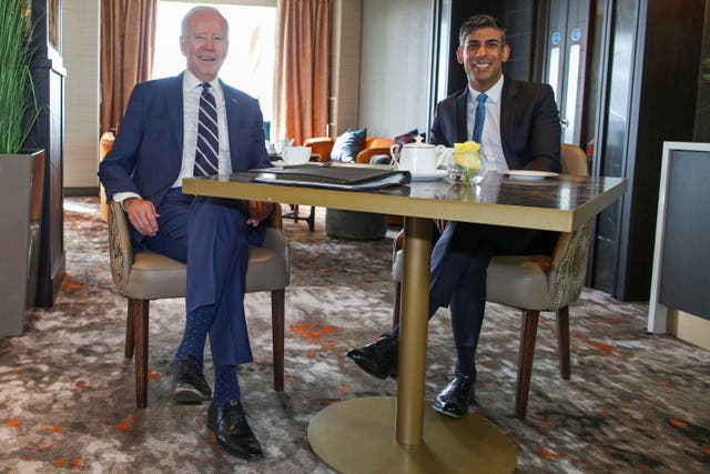 Prime Minister Rishi Sunak meets with US President Joe Biden in Belfast (Paul Faith/PA)