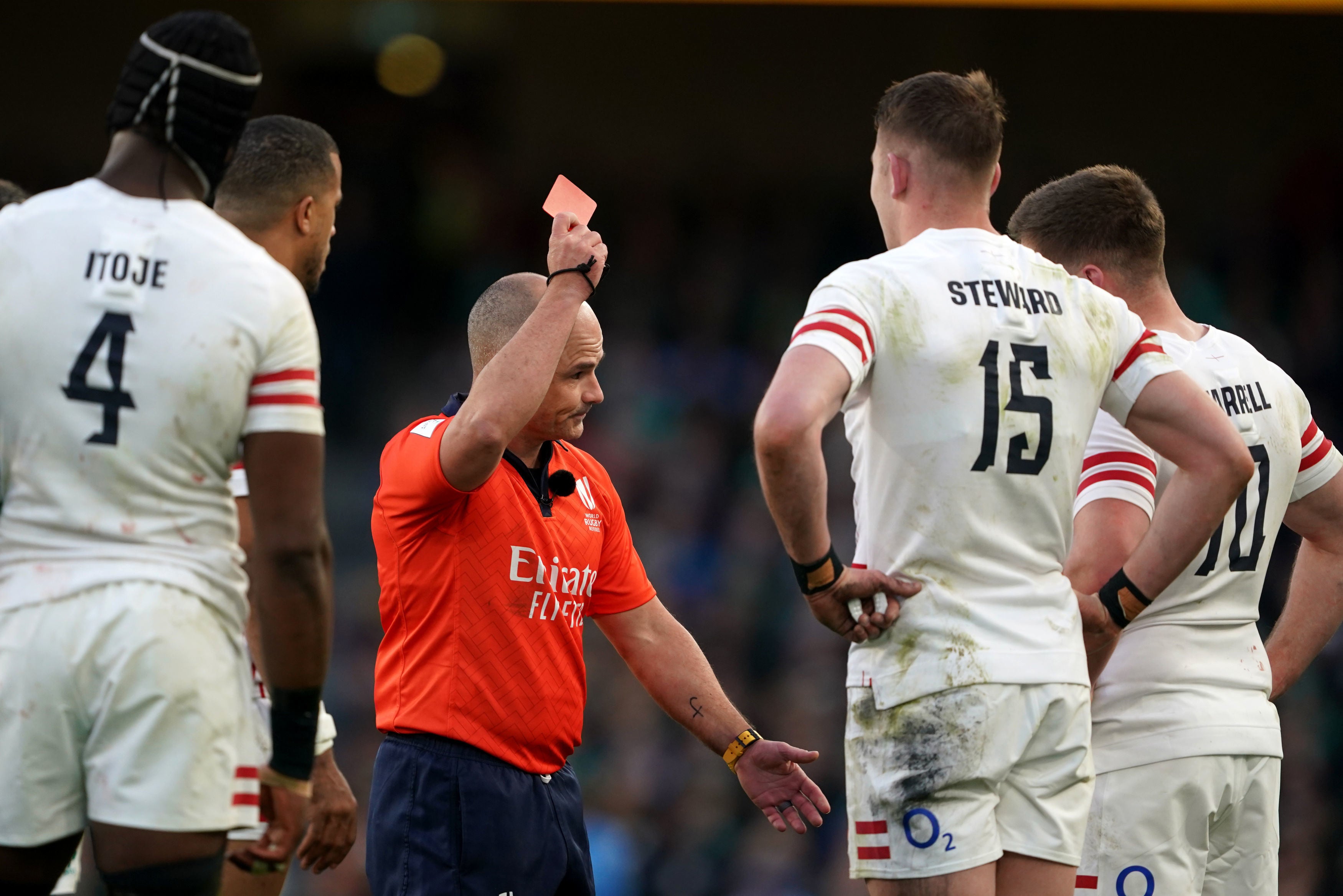 England’s Freddie Steward was controversially sent off during the Six Nations