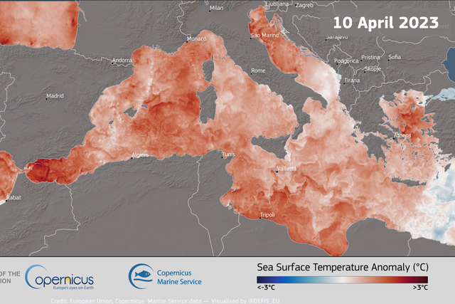<p>This image illustrates the Sea Surface Temperature (SST) anomaly in the Mediterranean and off the Atlantic coasts of the Iberian Peninsula and North Africa, using data from the Copernicus Marine Service</p>