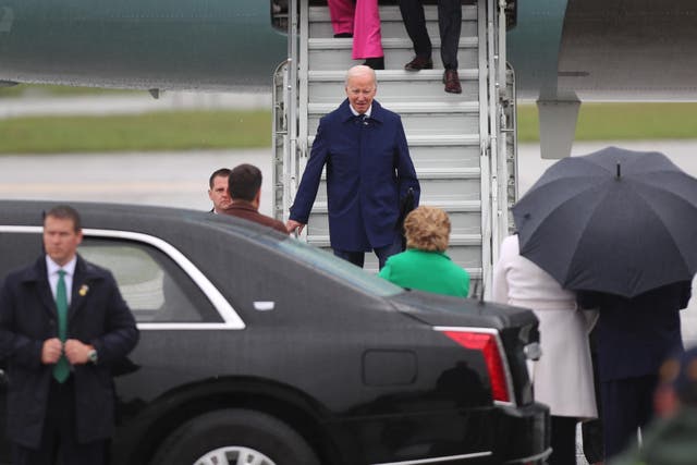 US President Joe Biden arrives at Dublin Airport (Damien Storan/PA)