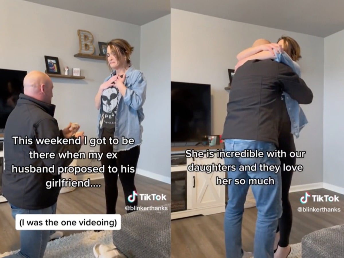 Mother praised as ‘co-parent goals’ after filming moment her ex-husband proposed to his girlfriend