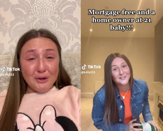 Influencer posts tearful reaction video after criticism over ‘mortgage-free’ celebration