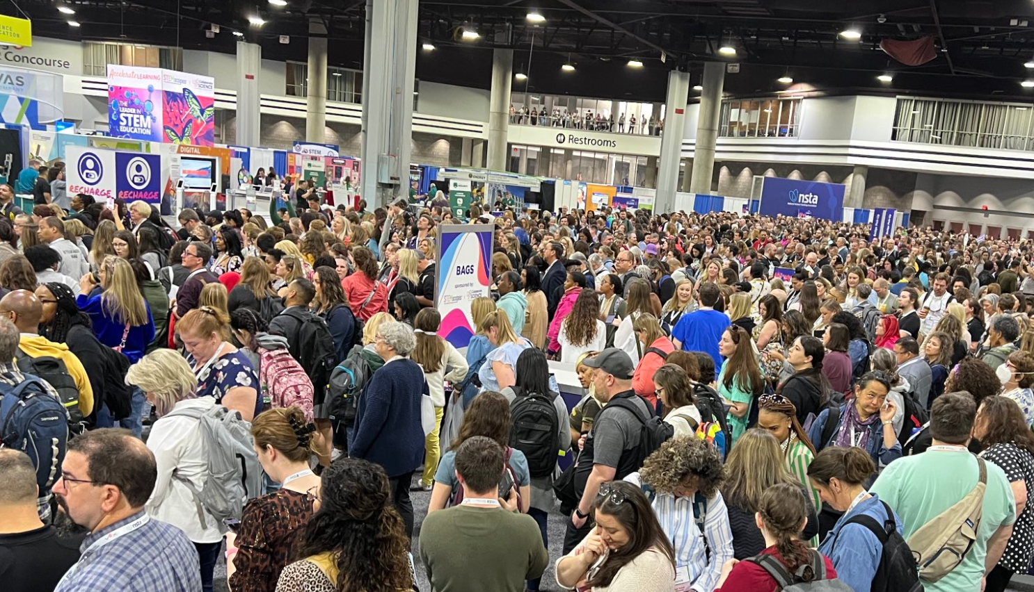<p>Science educators gather in the exhibition hall of the National Science Teaching Association’s annual convention in Atlanta, Georgia last month </p>