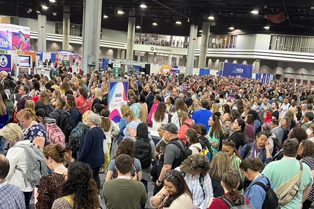 <p>Science educators gather in the exhibition hall of the National Science Teaching Association’s annual convention in Atlanta, Georgia last month </p>