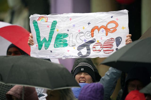 People awaited the arrival of US President Joe Biden in Dundalk (Niall Carson/PA)