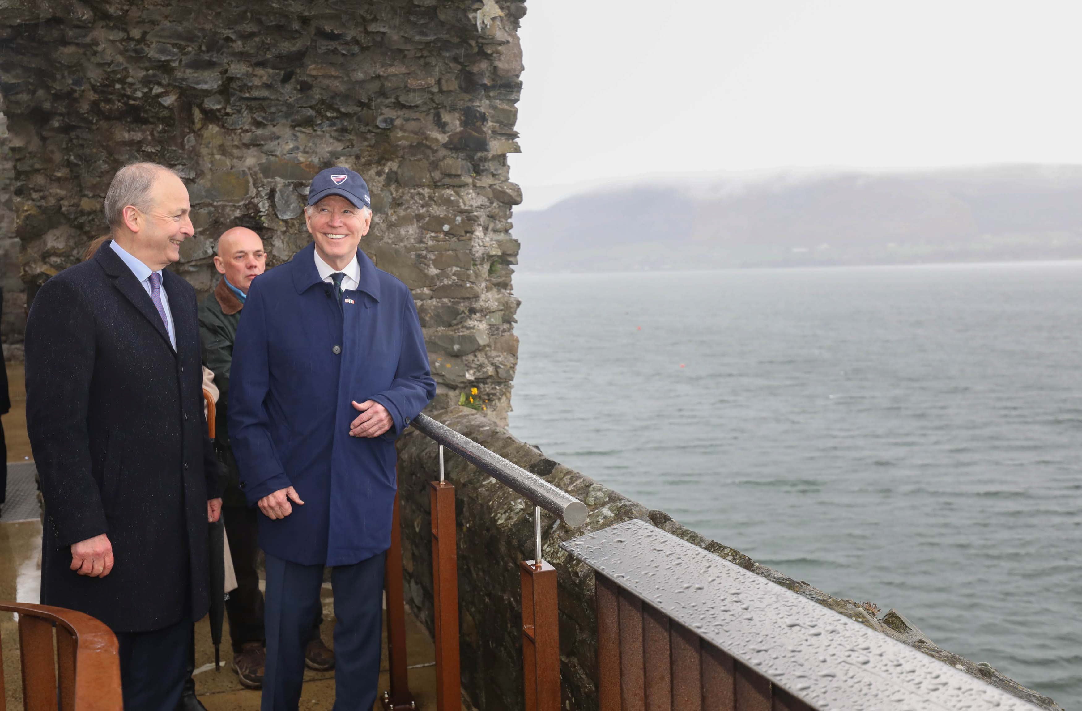 <p>Biden and Irish deputy prime minister Micheal Martin (L) visit Carlingford Castle earlier</p>