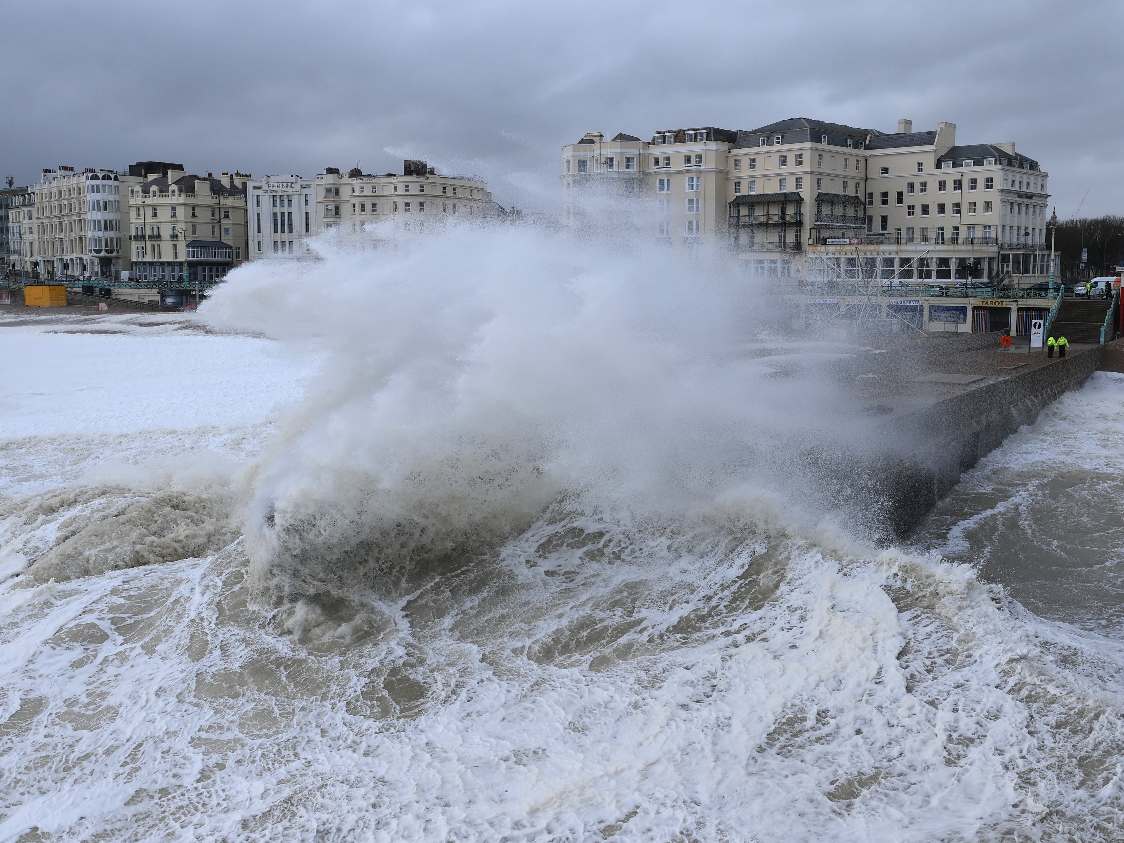 Large waves crash into the seafront