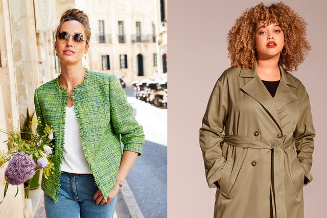 Boucle blazers and trench coats are on trend for spring (Cotton Traders/Peacocks/PA)