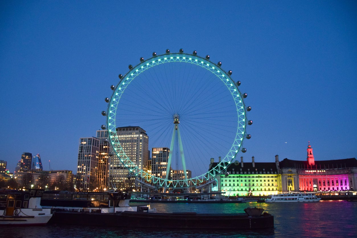 The London Eye illuminated for St Patrick’s Day in 2021