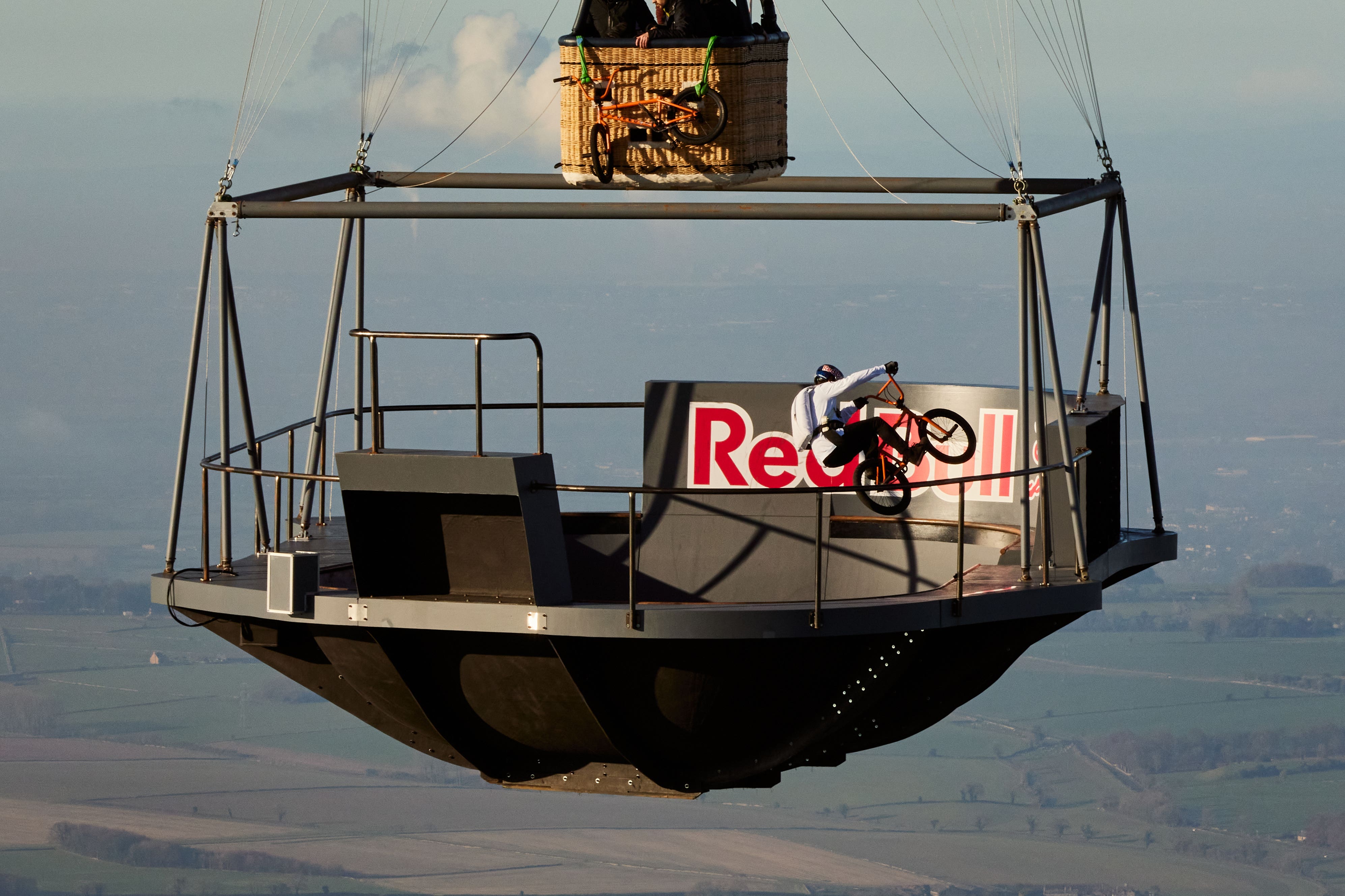 BMX rider performs tricks on surreal floating skatepark 2,000 feet up The Independent image