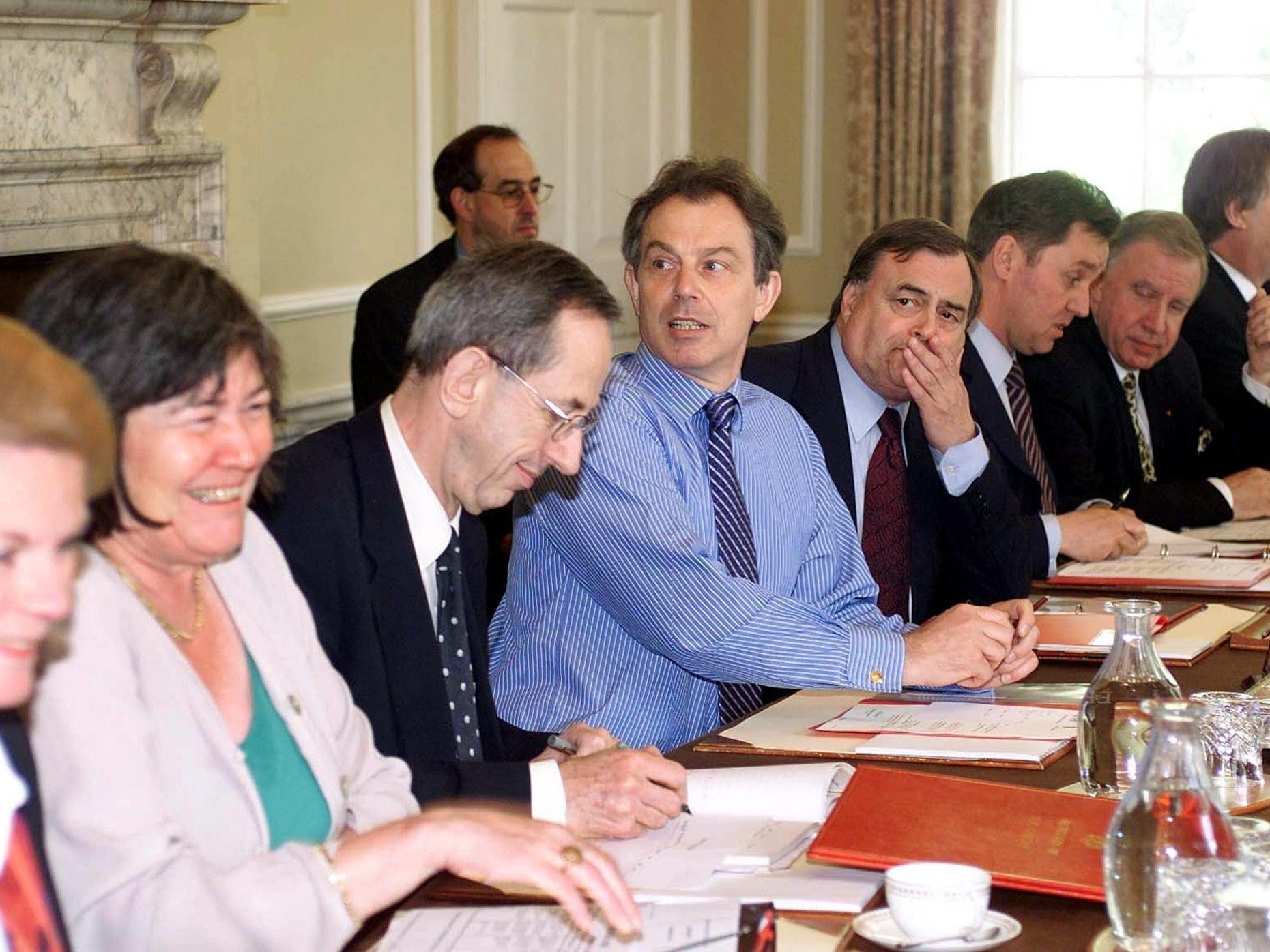 Tony Blair, centre, with his cabinet in 2001. Alan Milburn sits third from the right