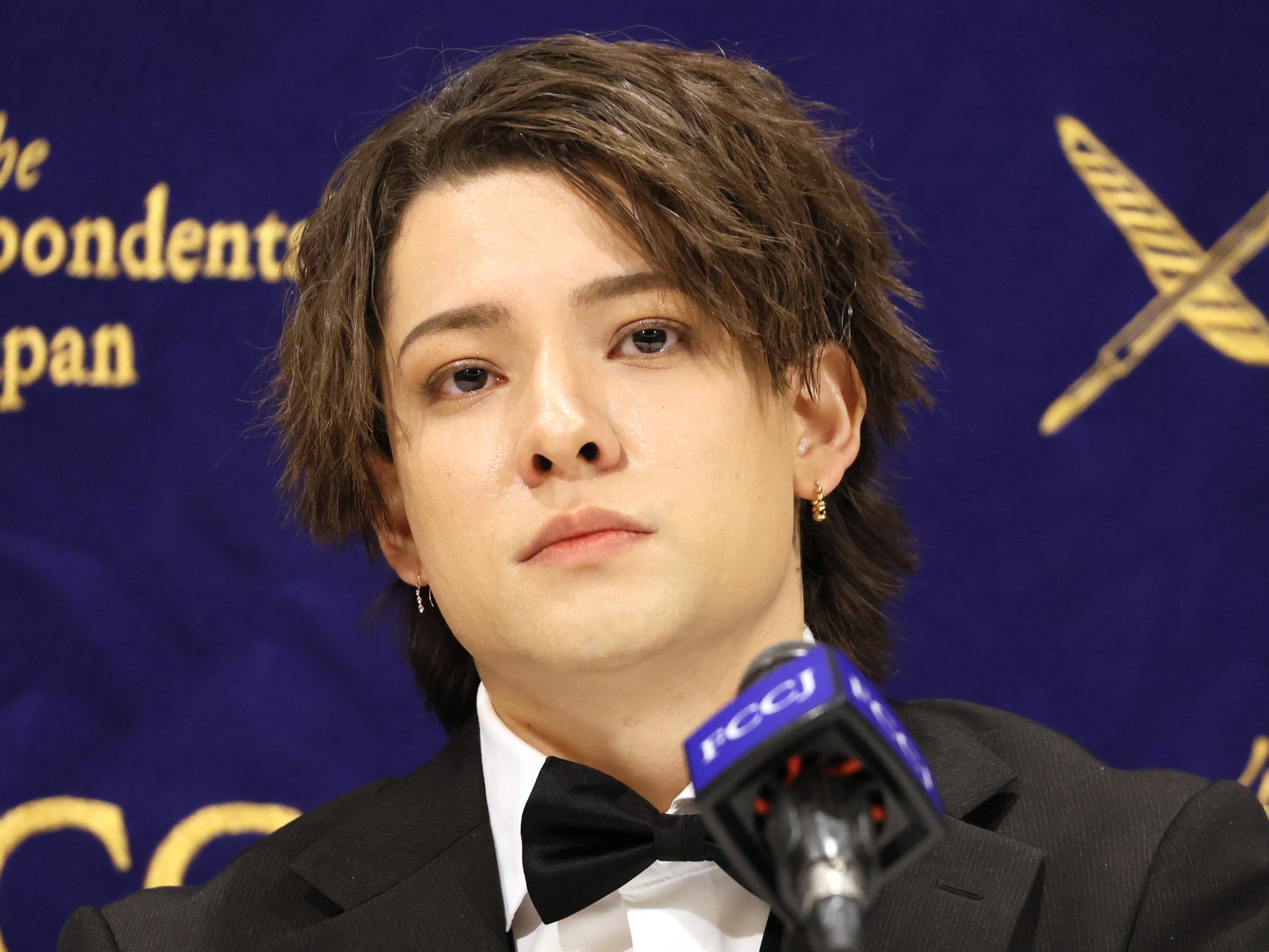 Kauan Okamoto, former member of Johnny’s Jr, speaking to press on Wednesday 12 April 2023