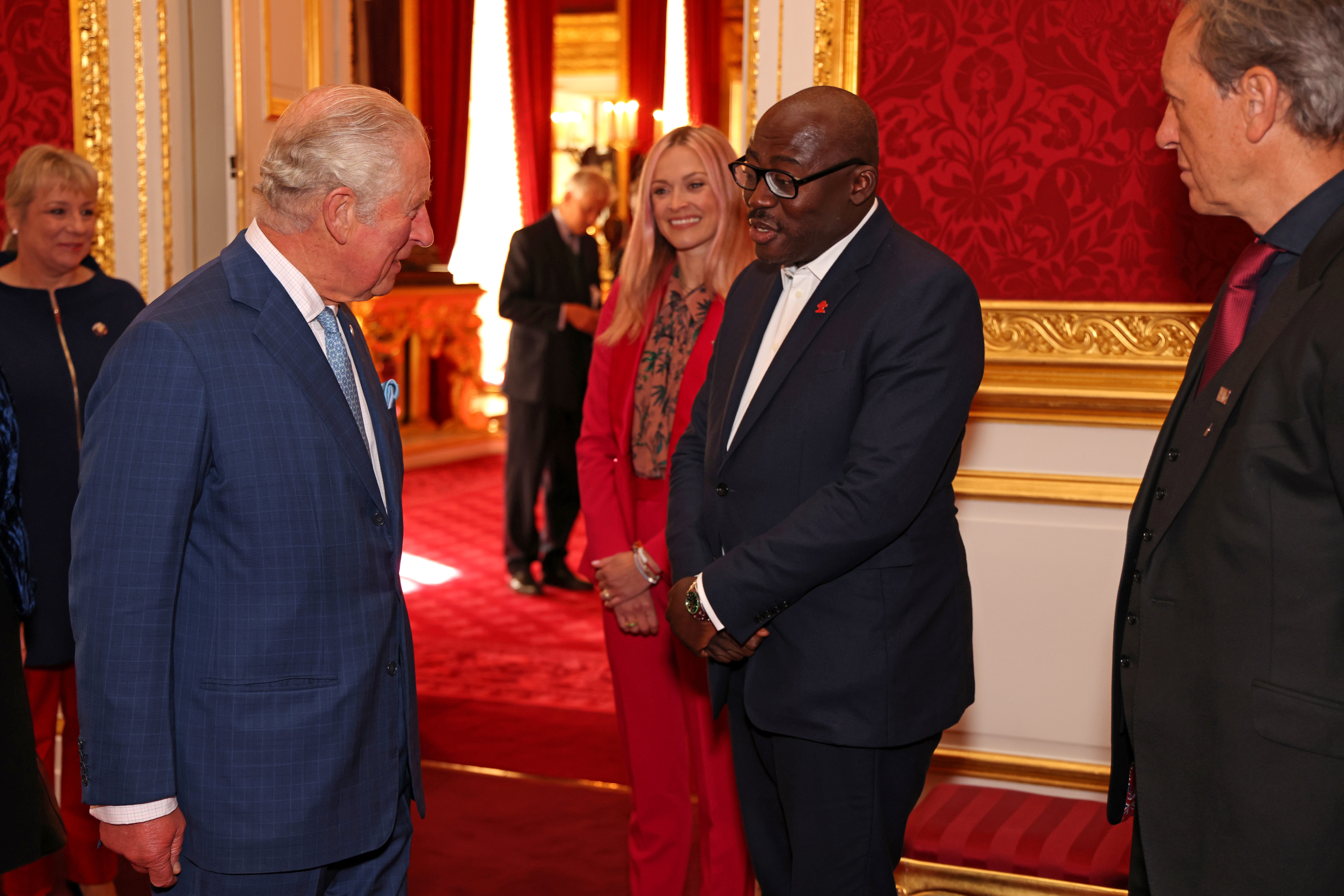 Charles, the then-Prince of Wales, meets British Vogue editor-in-chief Edward Enninful during the Prince’s Trust Awards Trophy Ceremony in 2021
