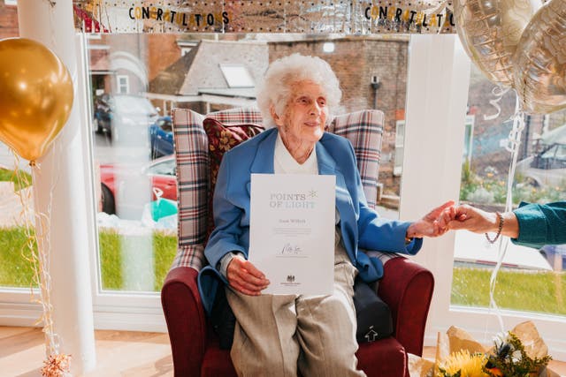 A 106-year-old woman who was “inspired by watching Captain Tom” Moore and raised more than £60,000 for the British Heart Foundation during the Covid pandemic has been honoured by the Prime Minister (British Heart Foundation/Simon Booth/PA)