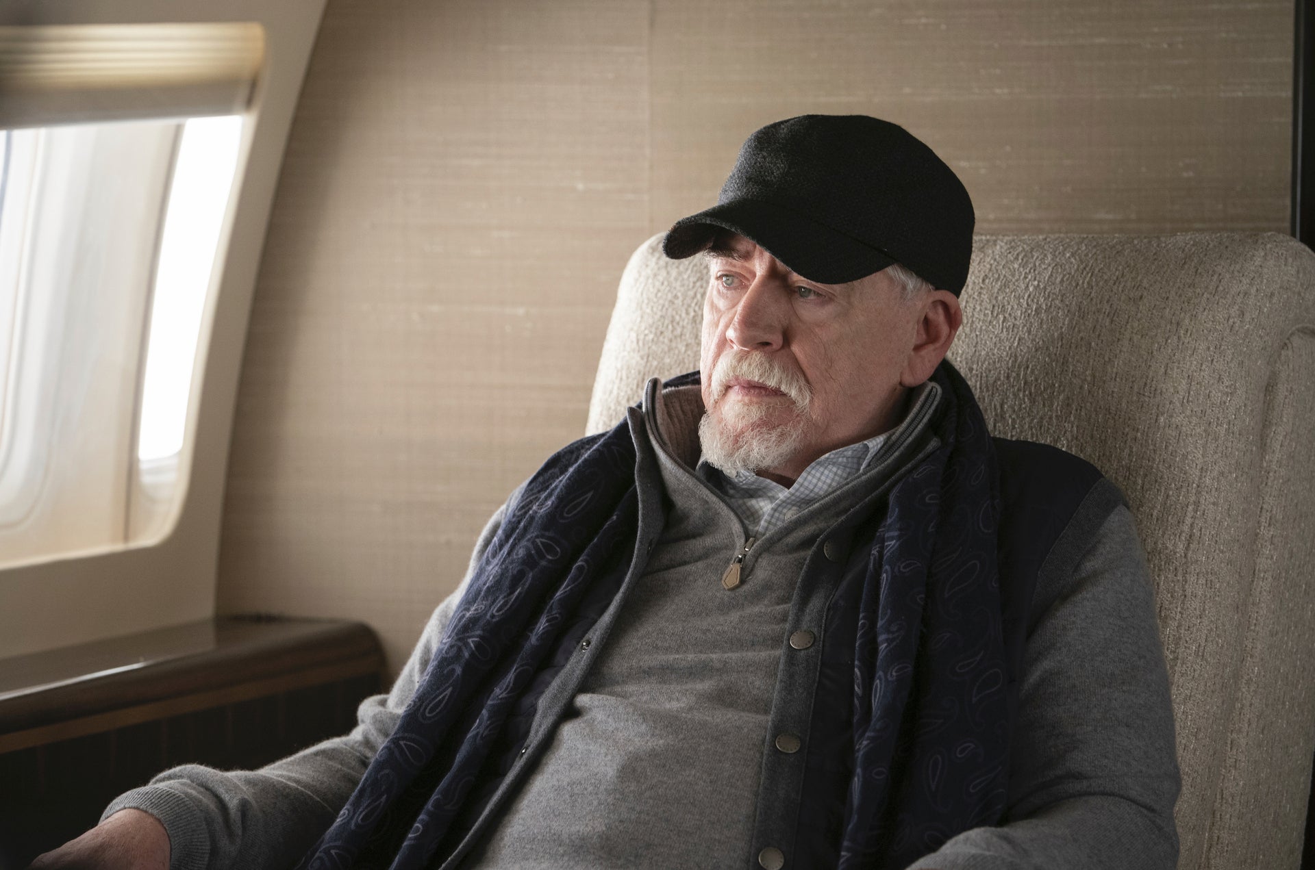 Brian Cox as Logan Roy on his private jet in ‘Succession’