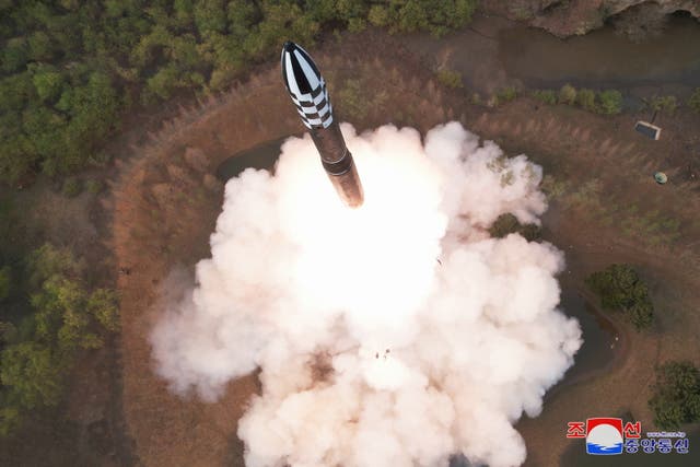 <p>A photo released by the official North Korean Central News Agency shows the test firing of a new Hwasong-18 intercontinental ballistic missile</p>