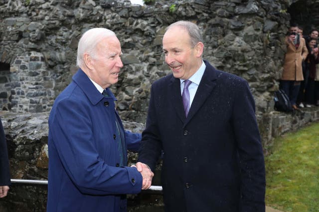 President Joe Biden with Tanaiste Micheal Martin at Carlingford Castle, Co Louth (Handout/PA)