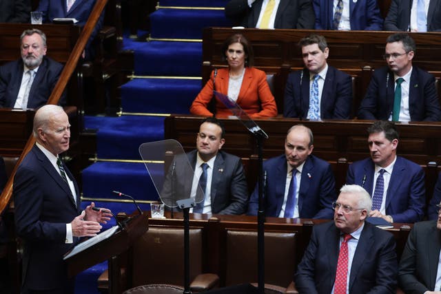 President Joe Biden addressing the Oireachtas Eireann (Tony Maxwell/PA)