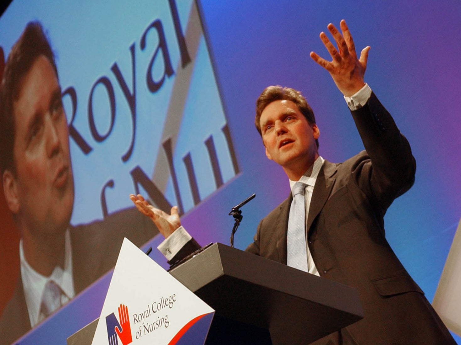 Health secretary Alan Milburn delivers his speech to the annual congress of the Royal College of Nursing in 2002