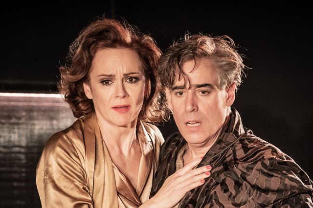 <p>Rachael Stirling and Stephen Mangan in ‘Private Lives’ at Donmar Warehouse</p>