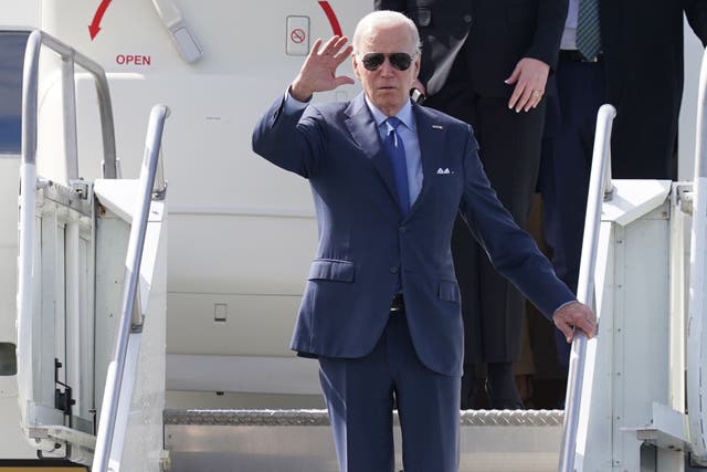 US President Joe Biden arrives at Ireland West Airport Knock in Co Mayo (Niall Carson/PA)