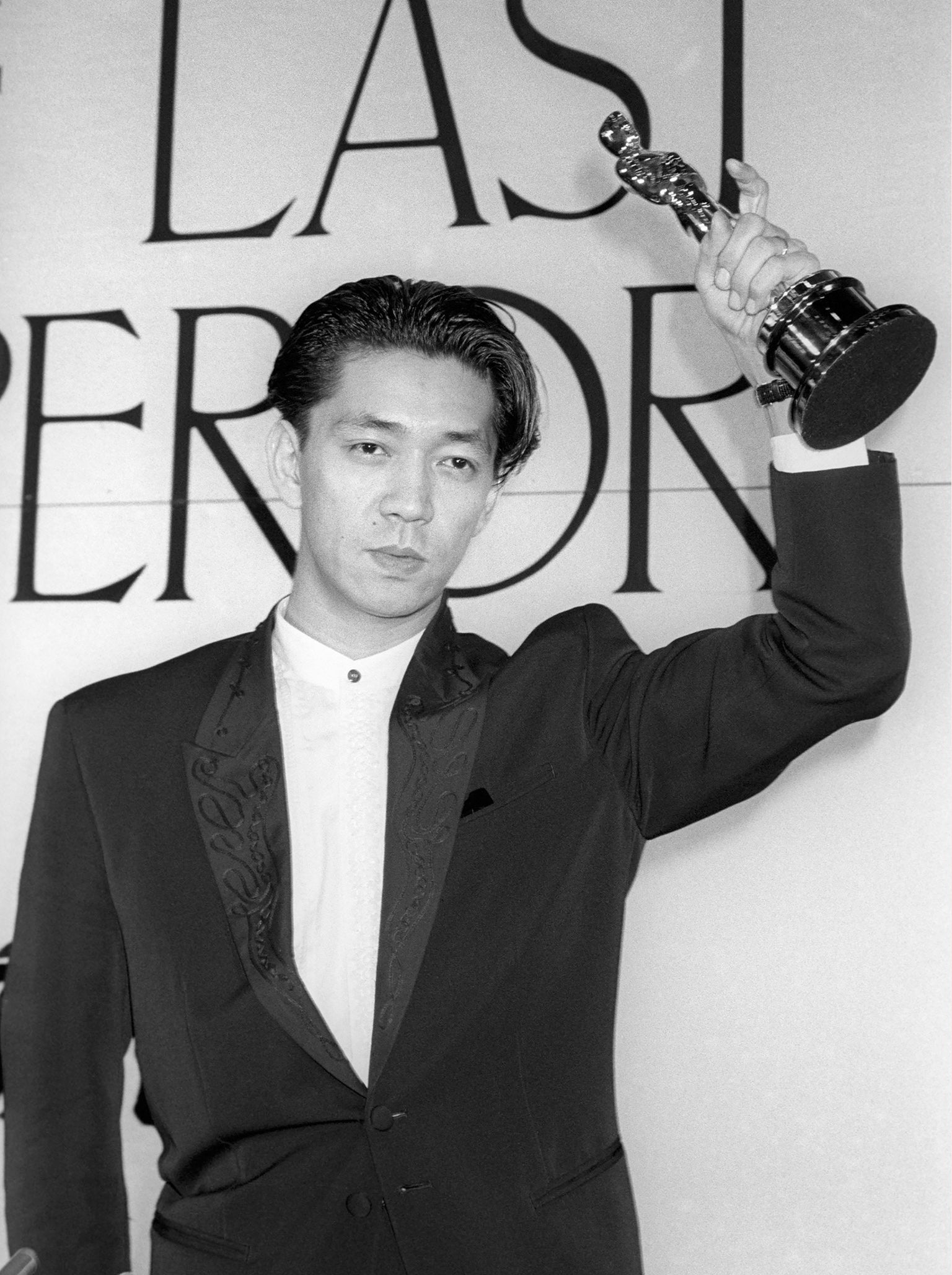 Sakamoto after winning an Academy award for ‘The Last Emperor’ in Tokyo, April 1988