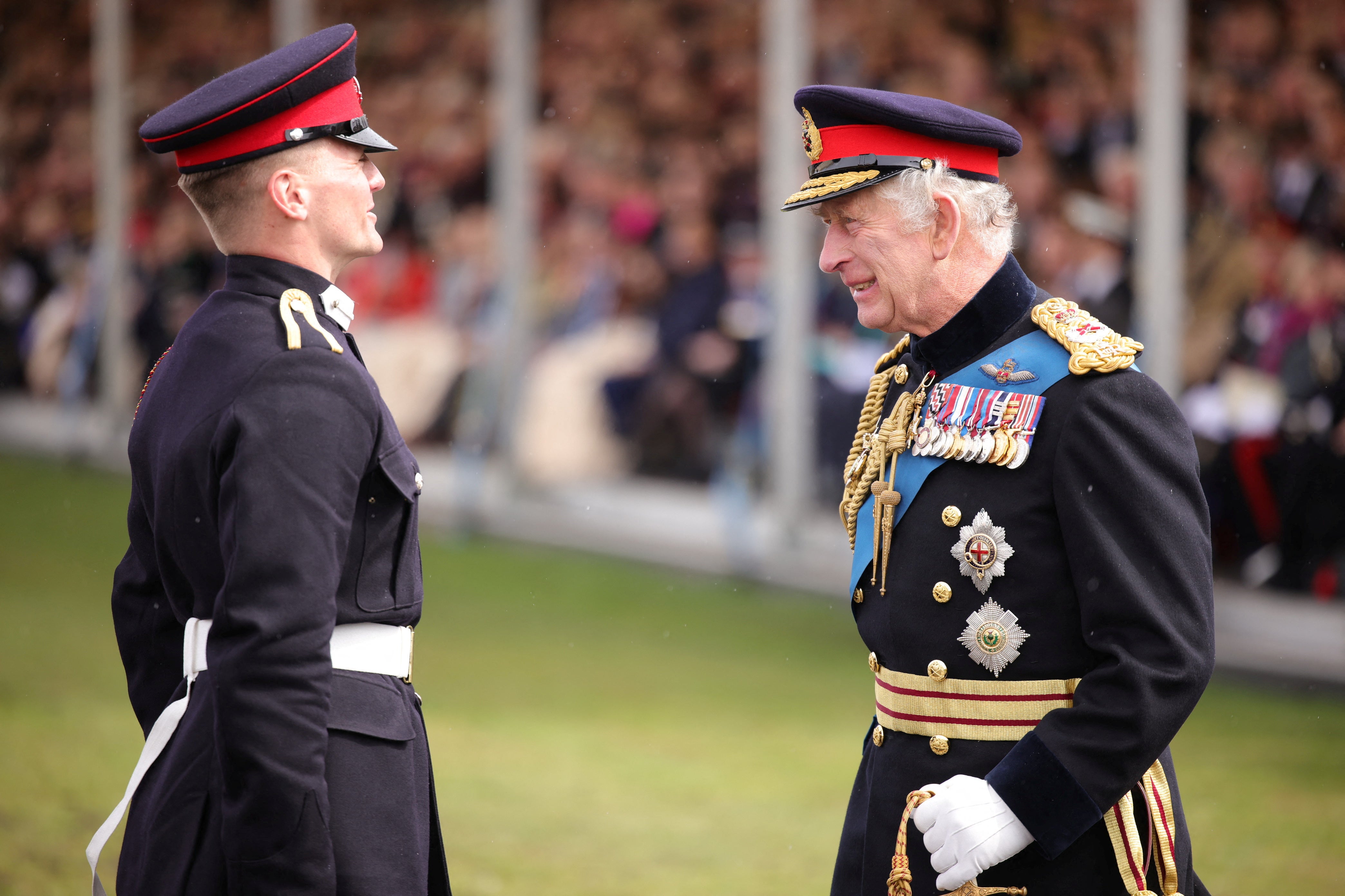 King Charles attends the Sovereign’s Parade at the Royal Military Academy, in Sandhurst