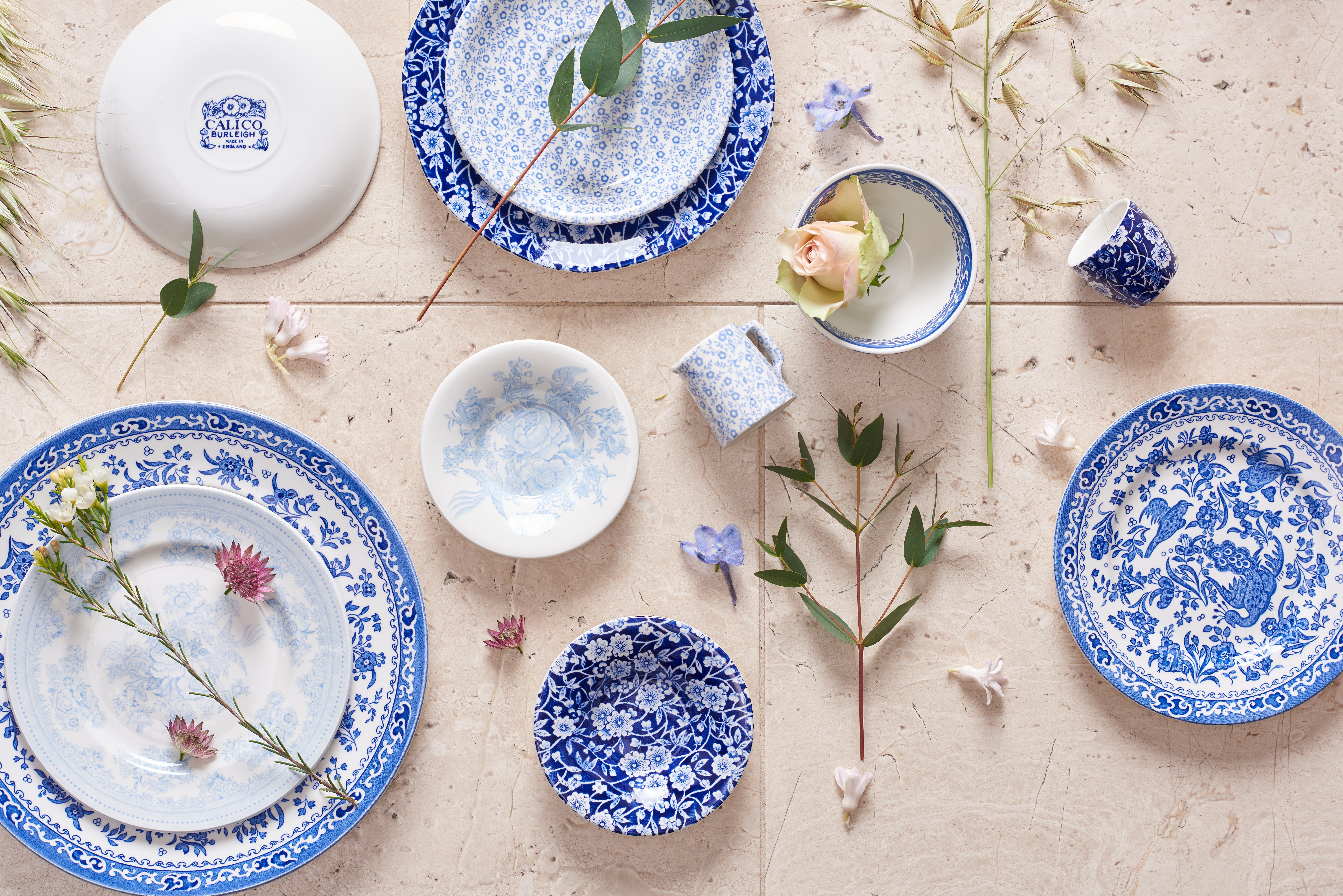 True blue: Burleigh crockery in contrasting patterns and shades