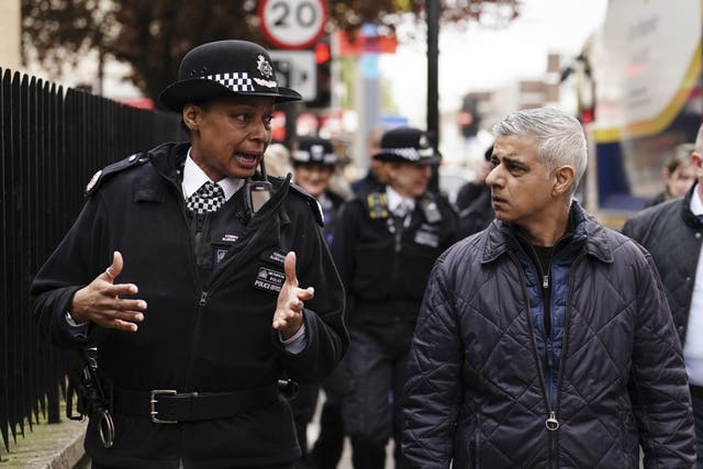 Mayor of London Sadiq Khan and Metropolitan Police Commander Dr Alison Heydari (PA)