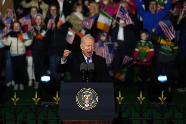 US President Joe Biden delivers a speech at St Muredach’s Cathedral in Ballina, on the last day of his visit to the island of Ireland. Picture date: Friday April 14, 2023.