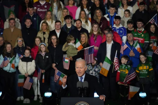 US President Joe Biden delivers a speech at St Muredach’s Cathedral in Ballina, on the last day of his visit to the island of Ireland (Brian Lawless/PA)