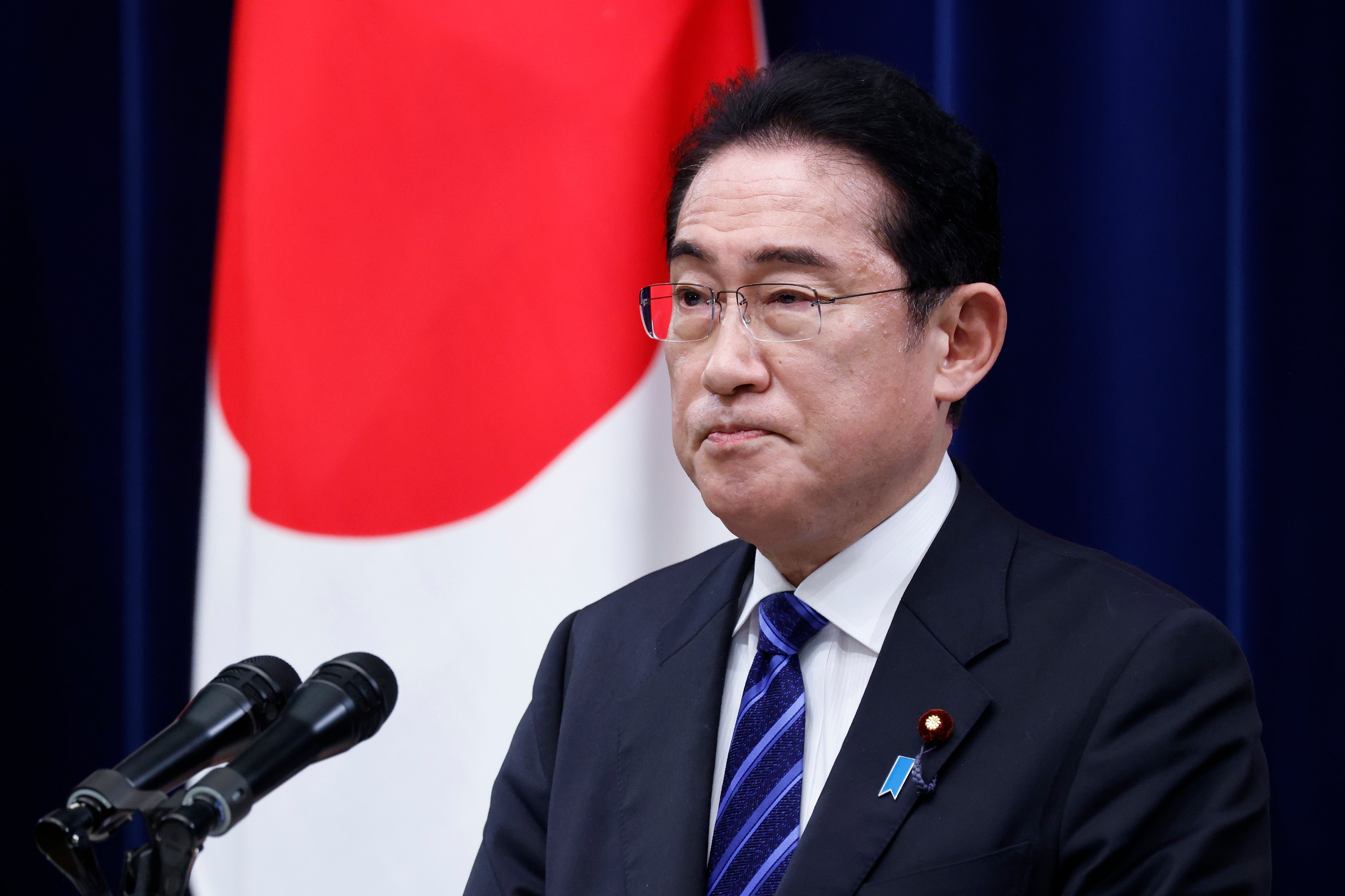File. Japan's Prime Minister Fumio Kishida attends a joint news conference with South Korea's President Yoon Suk Yeol at the prime minister's official residence in Tokyo 16 March 2023