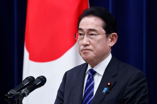 <p>File. Japan's Prime Minister Fumio Kishida attends a joint news conference with South Korea's President Yoon Suk Yeol at the prime minister's official residence in Tokyo 16 March 2023</p>