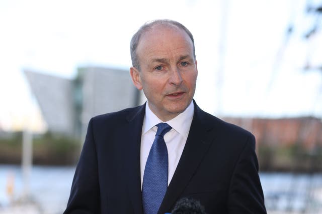 Micheal Martin speaking to the media outside SSE Arena Belfast (Liam McBurney/PA)