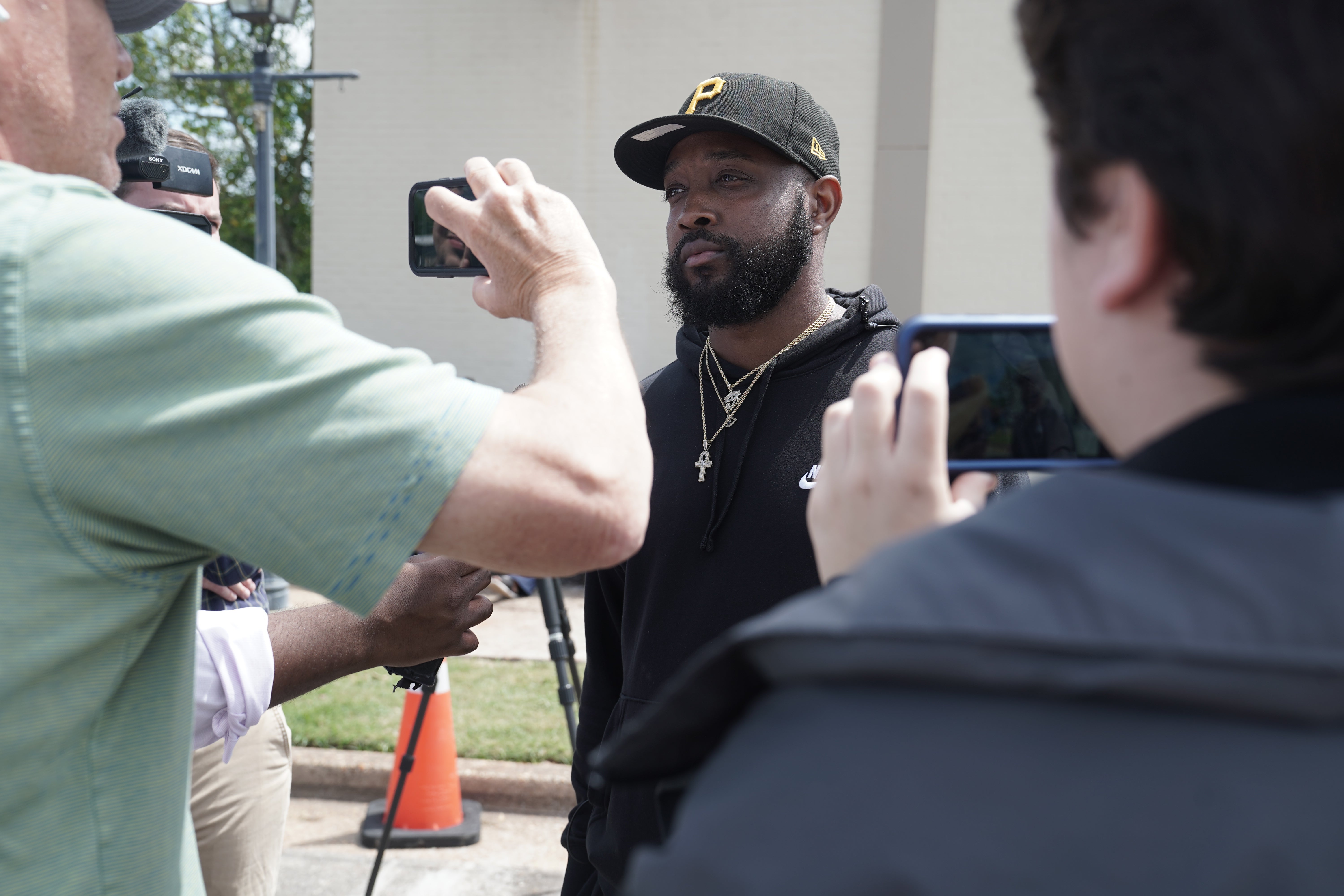 <p>Keenan Cooper, who is a DJ, speaks to members of the media (16 April 2023) </p>