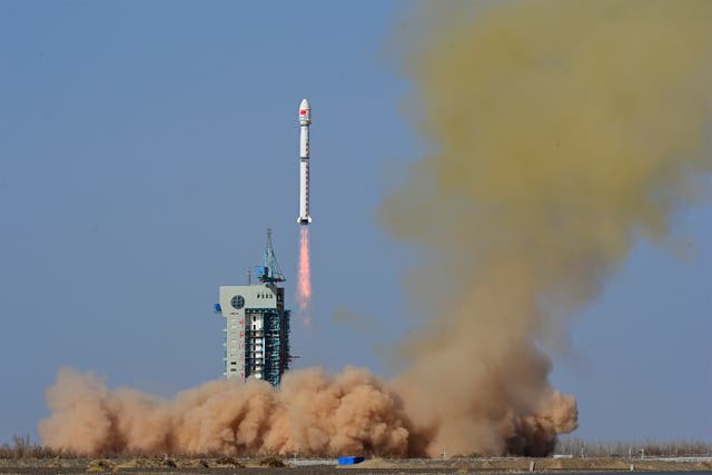 <p>A satallite launching into the air </p>