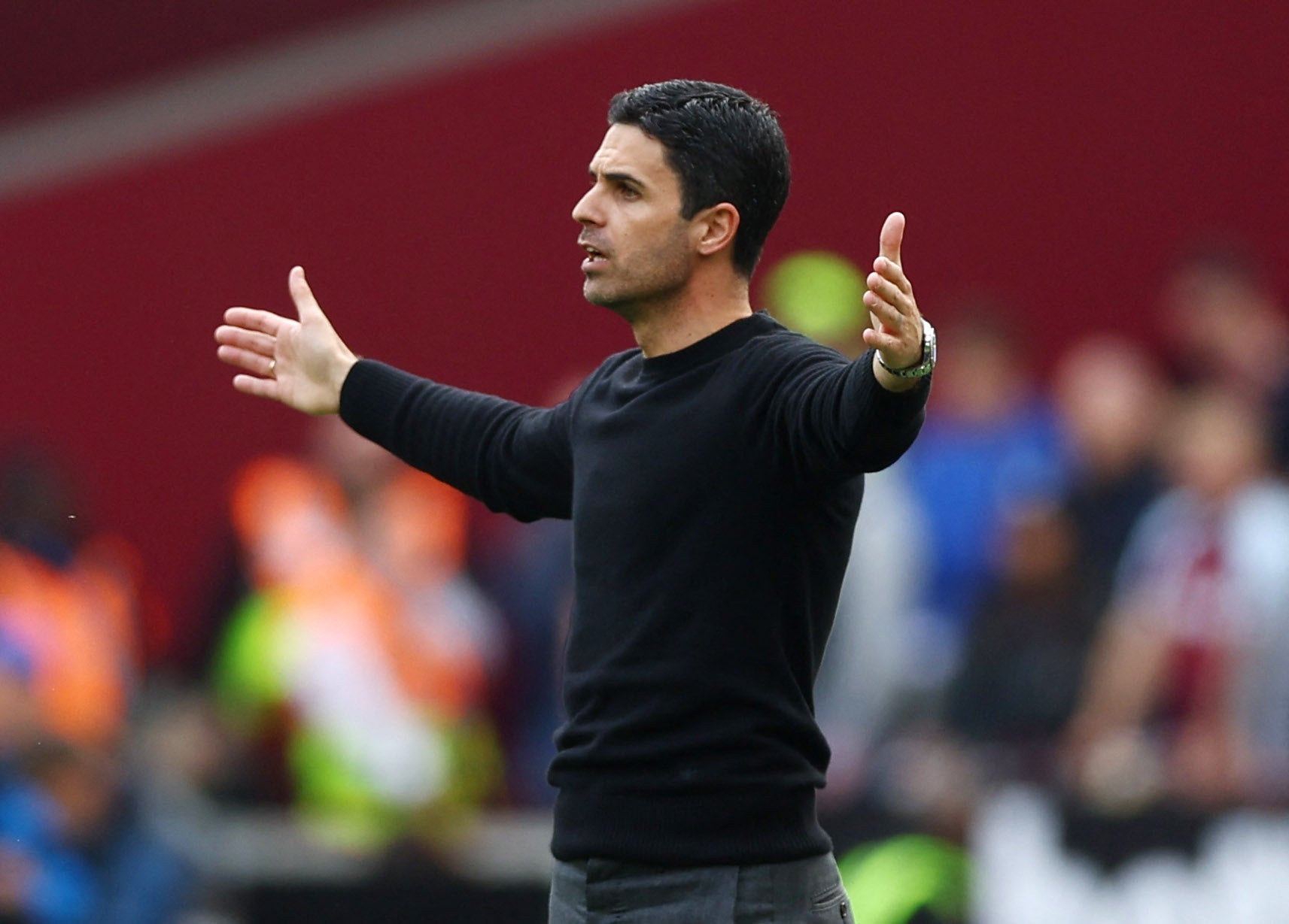Mikel Arteta watches on as his side squandered a 2-0 lead against West Ham