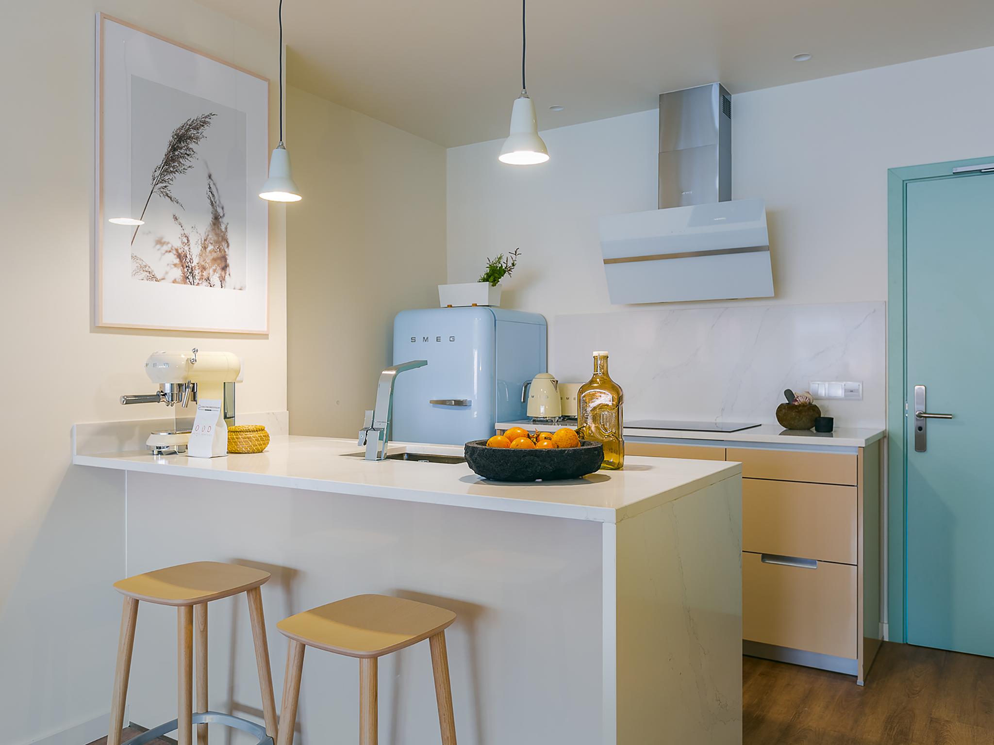 Choose between studios and two-bedroom apartments with a fully-equipped kitchen