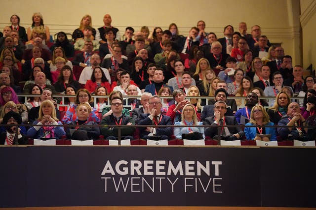 The audience attending the three-day international conference at Queen’s University Belfast to mark the 25th anniversary of the Belfast/Good Friday Agreement (Niall Carson/PA)
