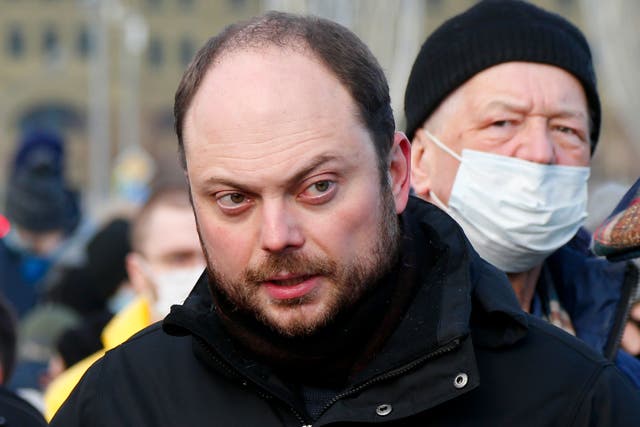The UK has demanded the release of British-Russian opposition leader Vladimir Kara-Murza after he was sentenced to 25 years in prison by a court in Moscow (Alexander Zemlianichenko/AP)