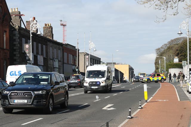 A convoy of armed Garda units escort a van believed to carrying Gerry “The Monk” Hutch to the Special Criminal Court, Dublin, where he is accused of the murder of David Byrne at a hotel in Dublin in 2016. (PA)