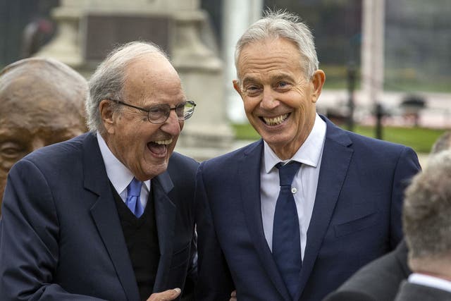 <p>Former US senator George Mitchell (left) with former PM Sir Tony Blair</p>