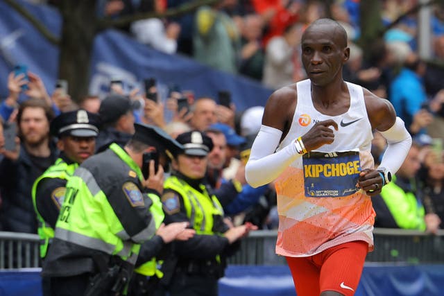 <p>File photo: Kenya’s Eliud Kipchoge in action at the 127th Boston Marathon, Boston, Massachusetts, US, 17 April 2023</p>