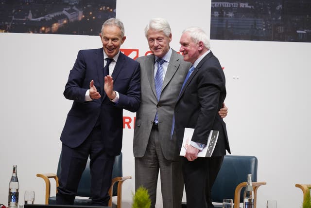 Sir Tony Blair, former US president Bill Clinton and former taoiseach Bertie Ahern (Niall Carson/PA)