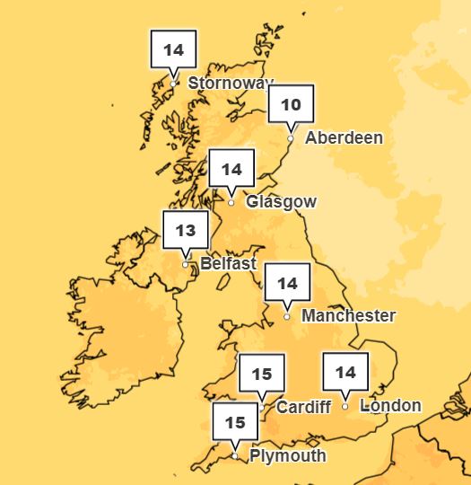 Wednesday will be warm on Wales as well as many other areas of the UK