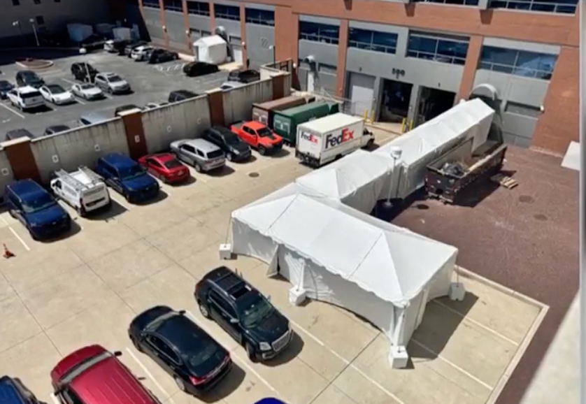 A long tent erected at the back of the Delaware Superior Courthouse could shield high-profile witnesses in the Fox News defamation trial from public view.
