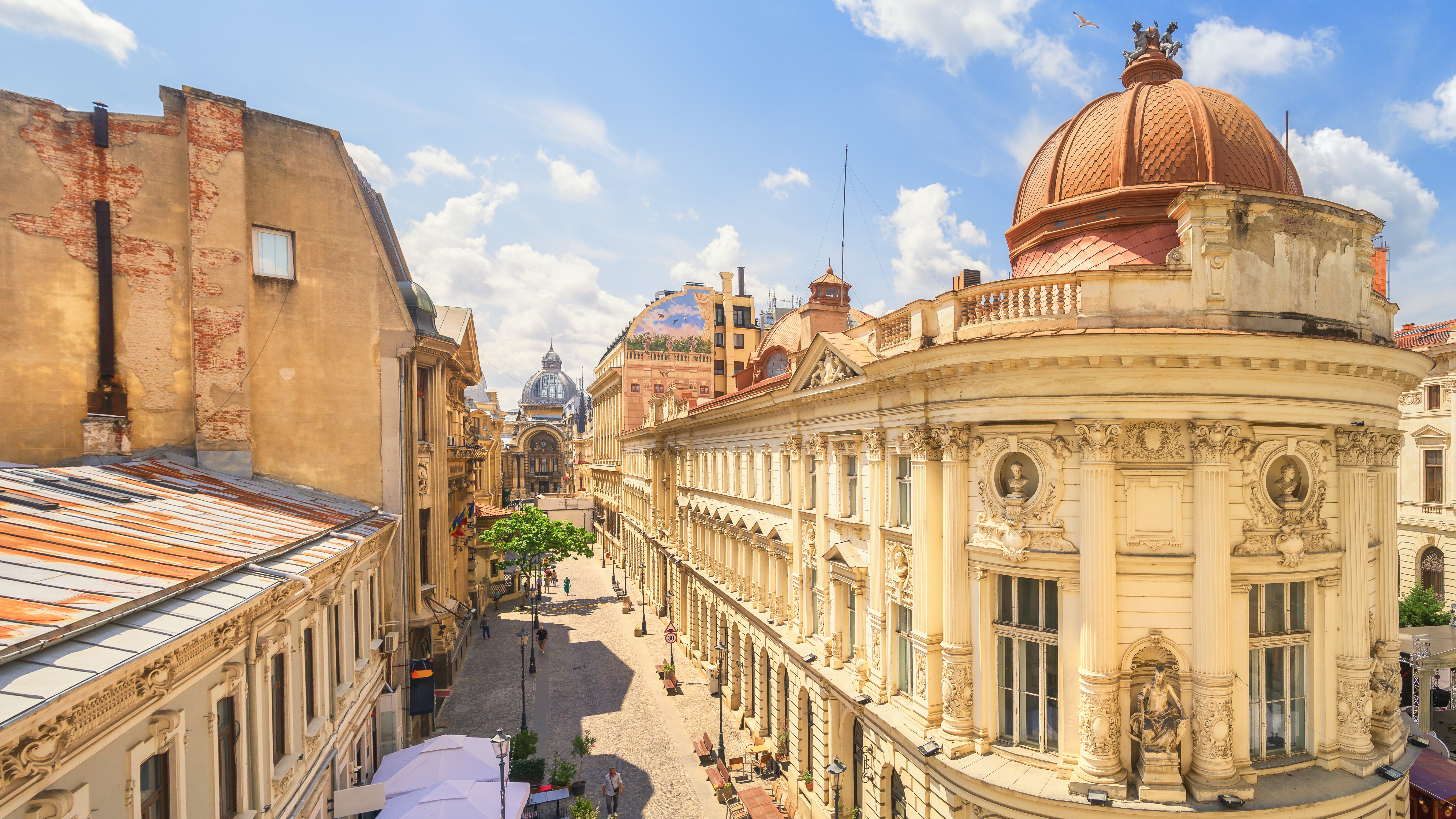 Bucharest Old Town looks radiant in the sun